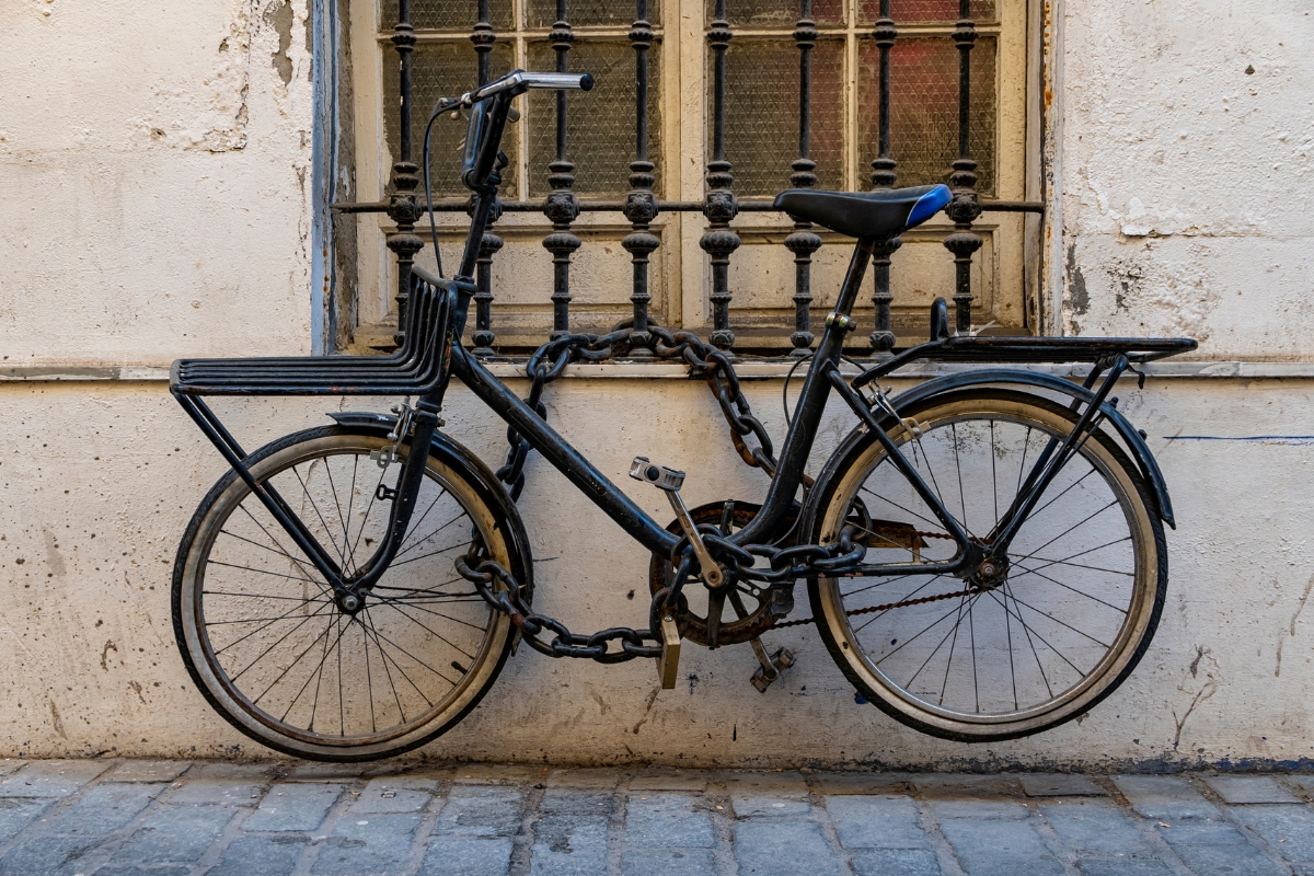 bicycle locked with huge chain