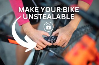 Woman locking bike with text: "Make your bike unstealable"